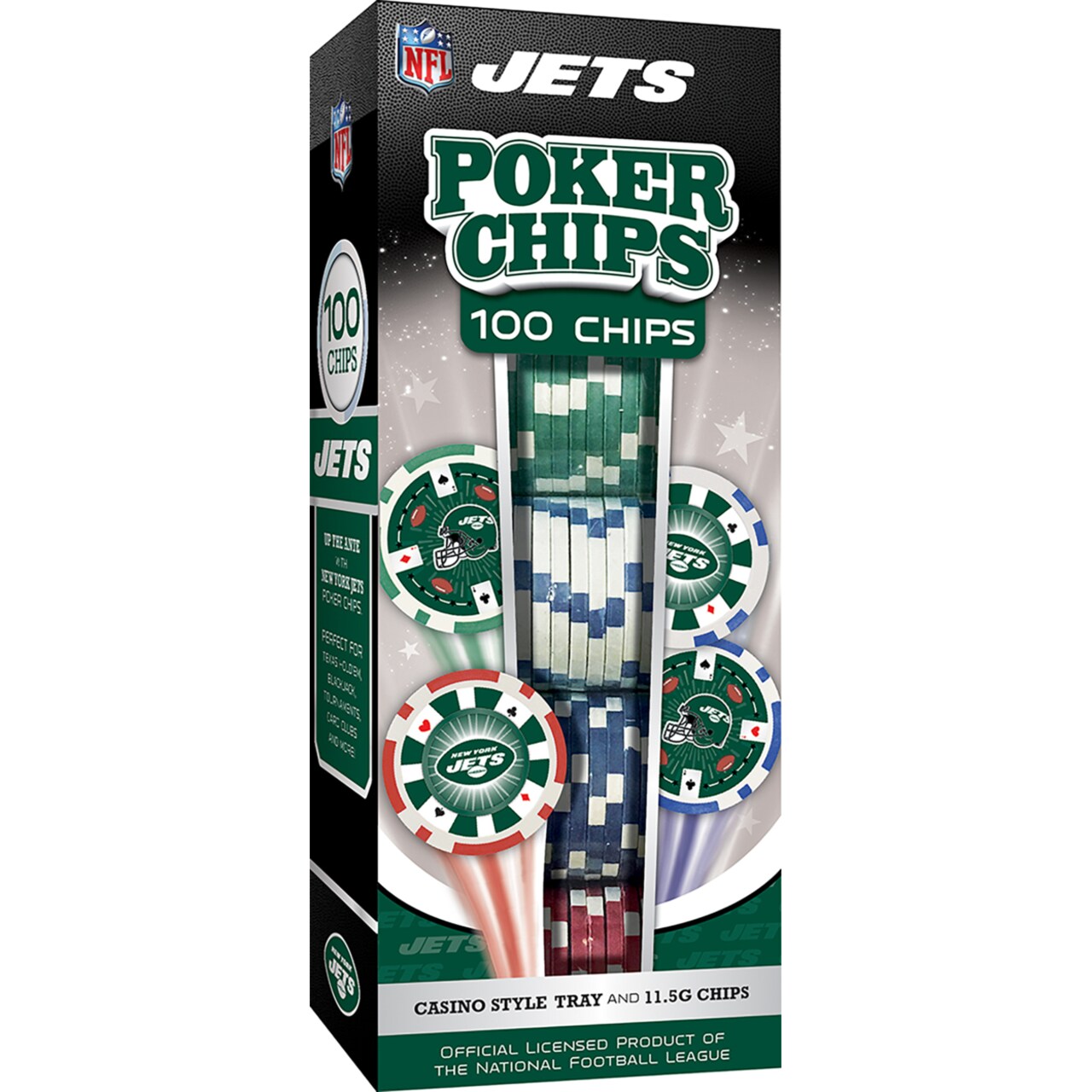 Masterpieces Casino Style 100 Piece Poker Chip Set - NFL New York Jets